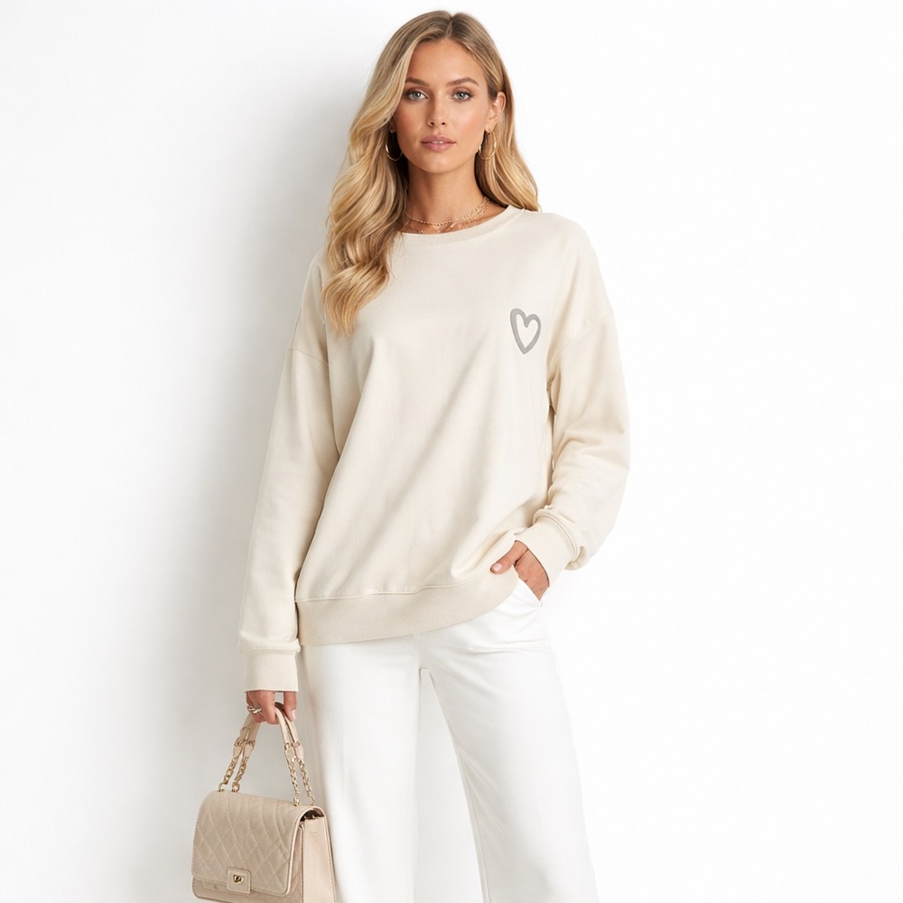 Cozy Cream Sweatshirt with Heart Detail